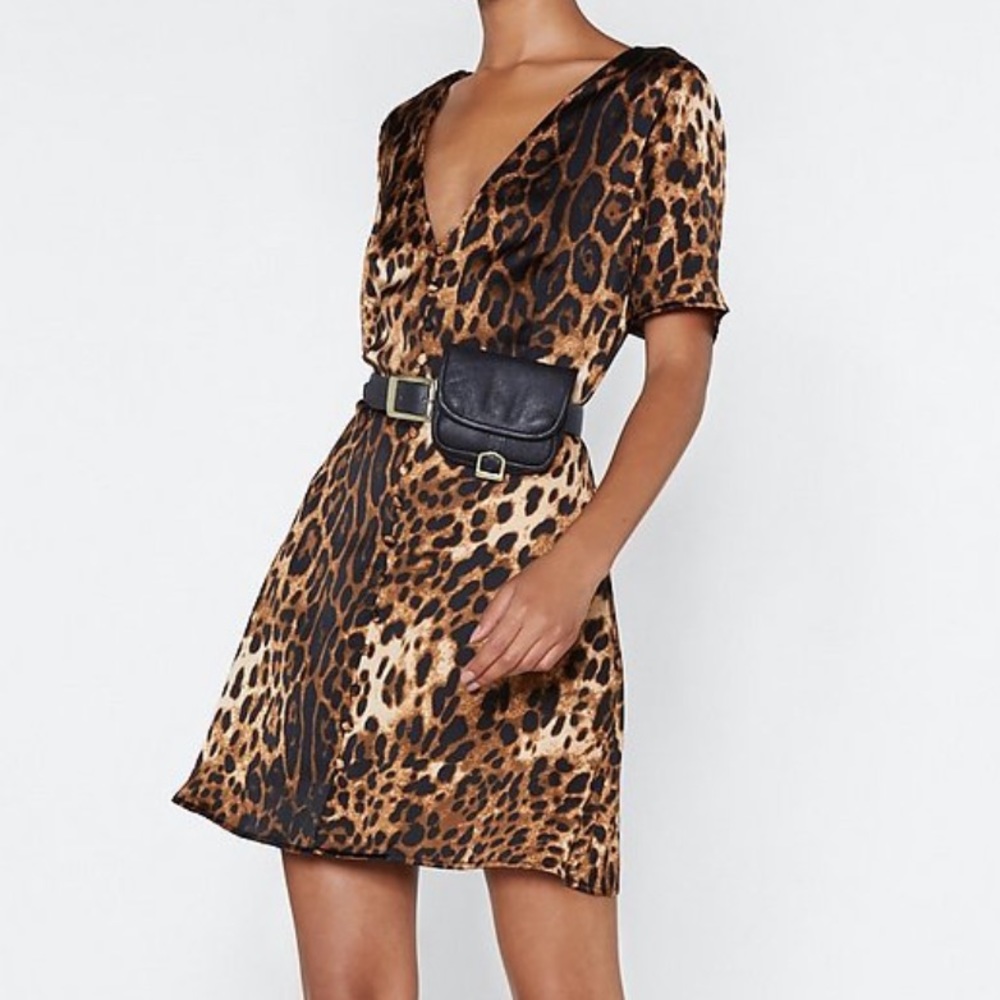Nwt Nasty Gal Leopard Print Button Front Dress - image 1